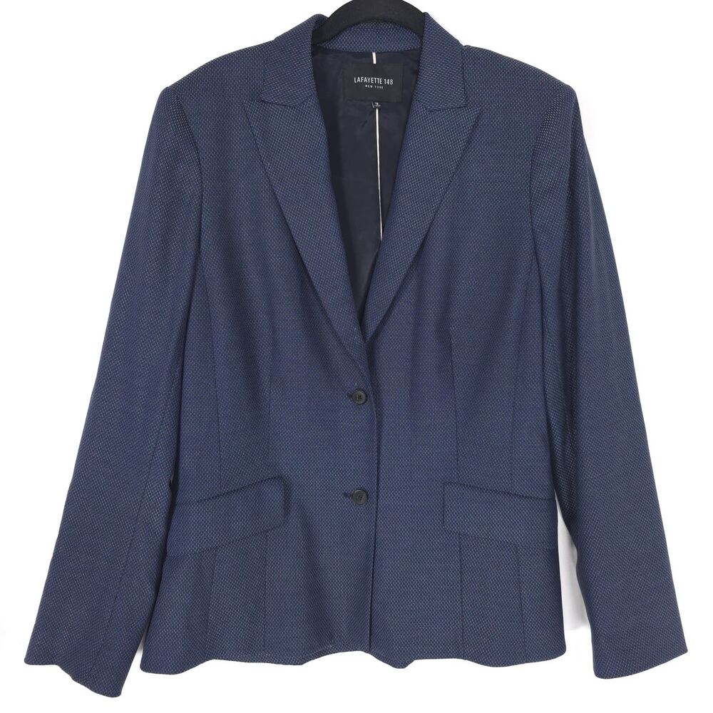 LAFAYETTE 148 NEW YORK Women's Blazer Jacket 14 Wool Blend Navy Carrer